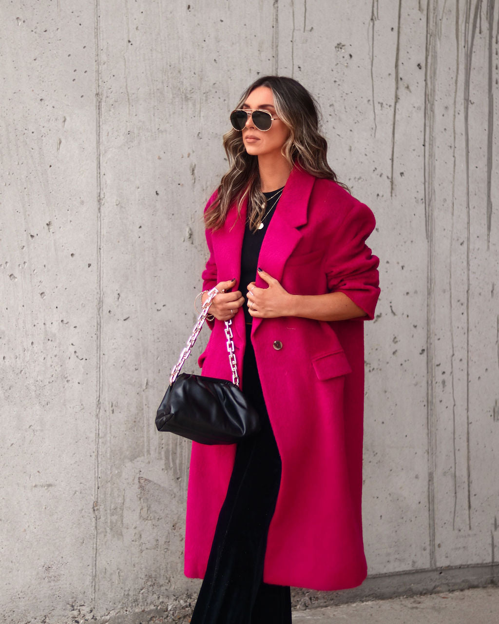 Emily Pocketed Oversized Coat - Berry - Se7enfashion