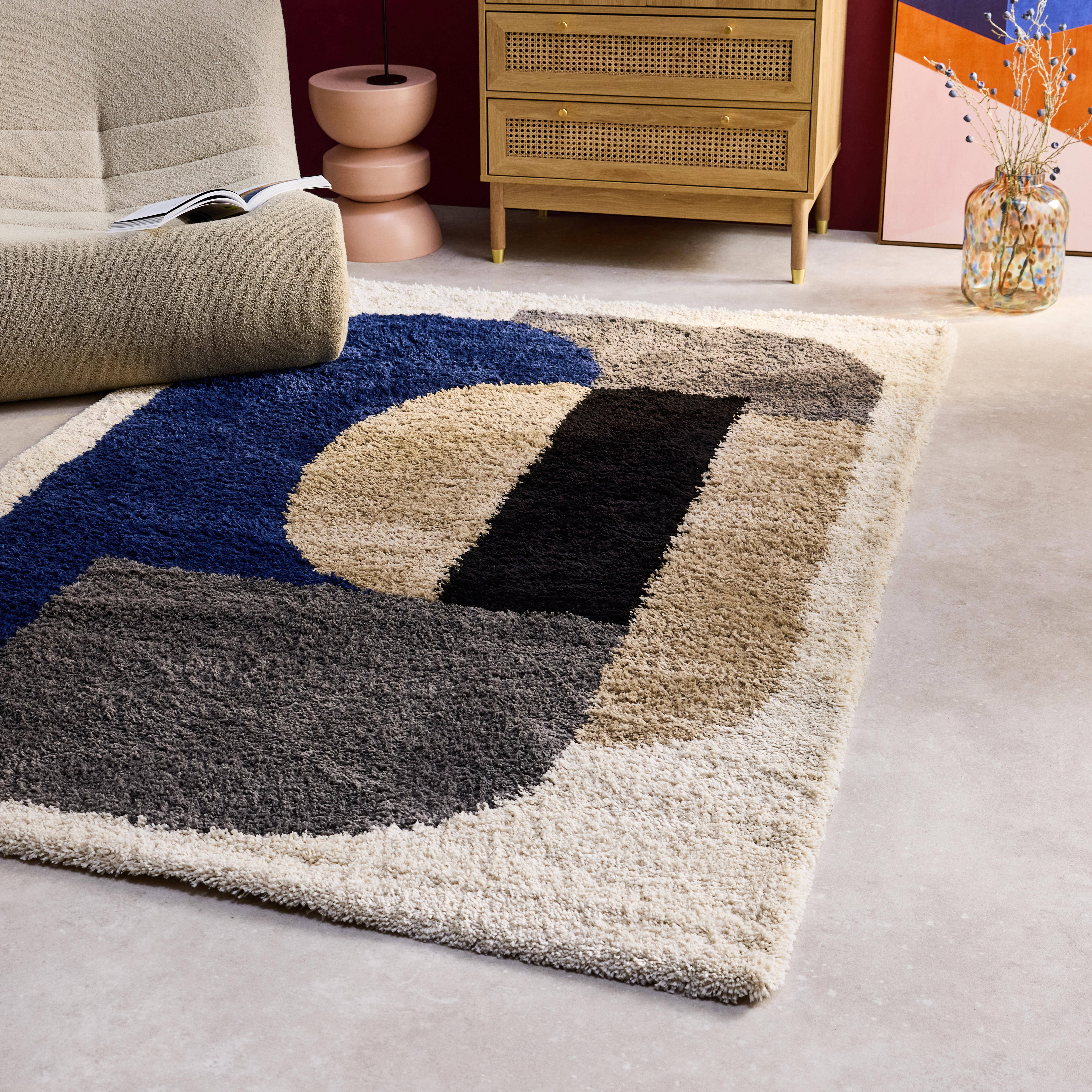 Matthew - Alfombra interior shaggy de motivos geométricos multicolor