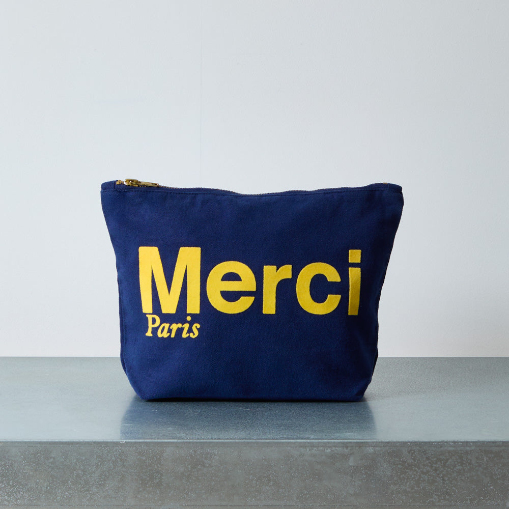 Merci - Pochette en coton - Bleu Nuit & Banane