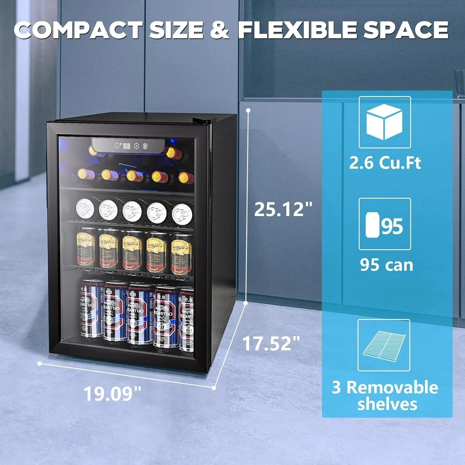 Mini Fridge 130 Can Beverage Refrigerator Cooler, 3.2 Cu.Ft Drink Fridge for Soda Wine Beer, Adjustable Temperature Control for Home Office, Black