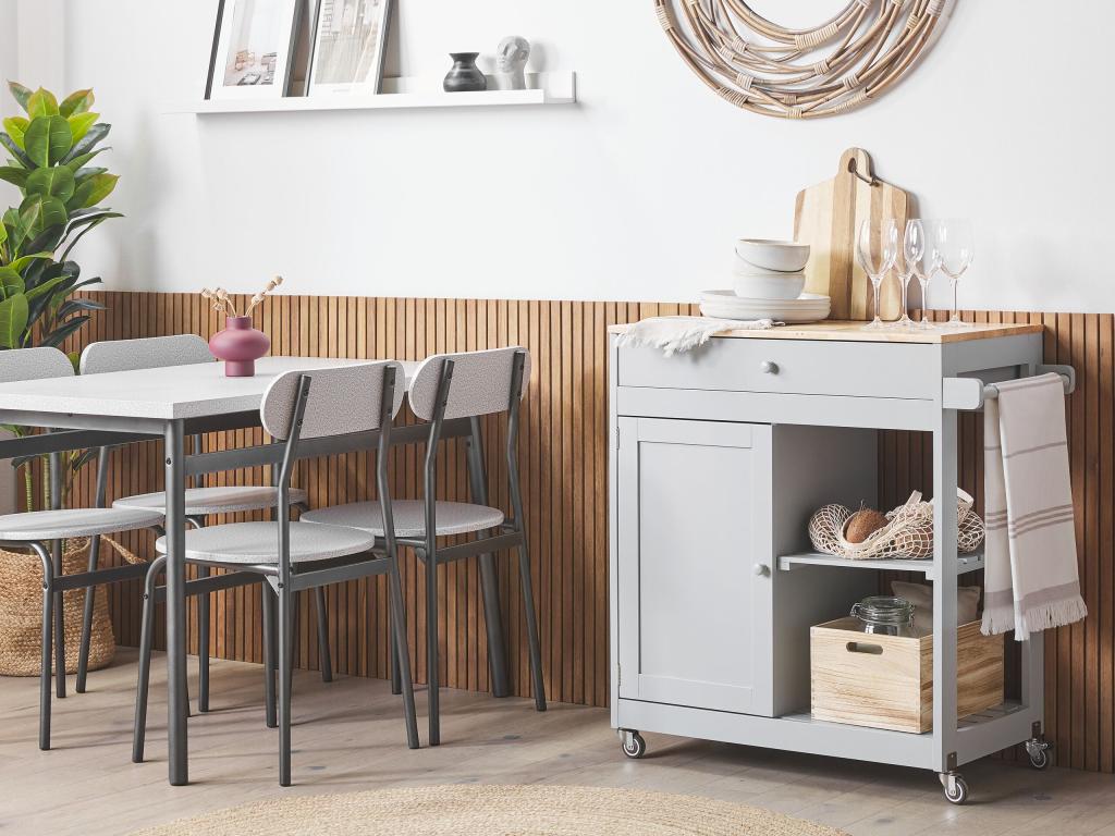 Carrito de cocina gris claro/madera clara TRAPANI