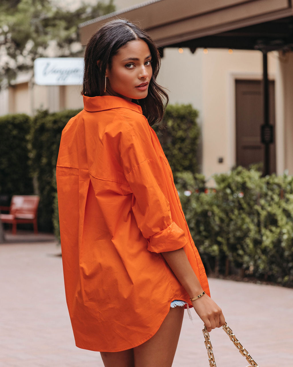 La Brisa Button Up Cotton Top - Orange - FINAL SALE - Se7enfashion