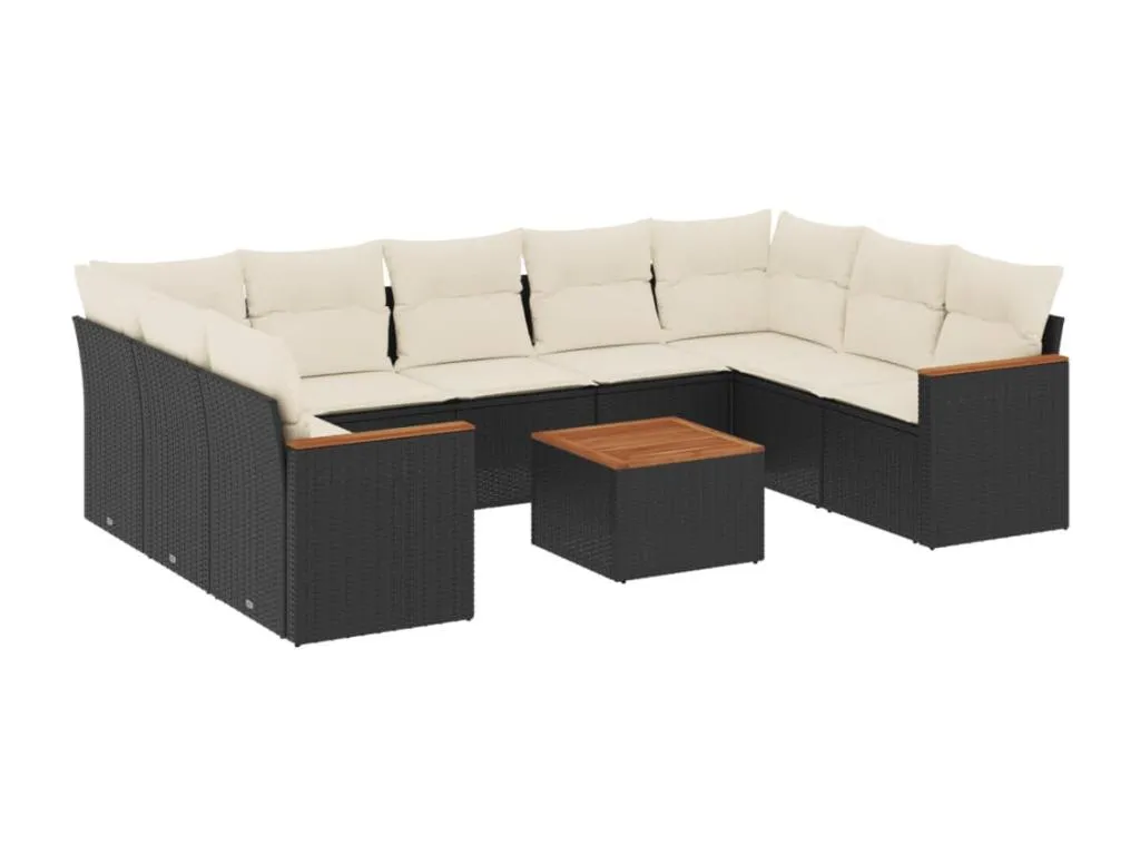 Lluesmahome - Set de sofás de jardín de 10 piezas con cojines en ratán sintético negro  NW1793356