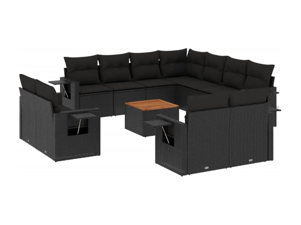 Andreuworldcasa Set de sofás de jardín 12 piezas cojines ratán sintético negro