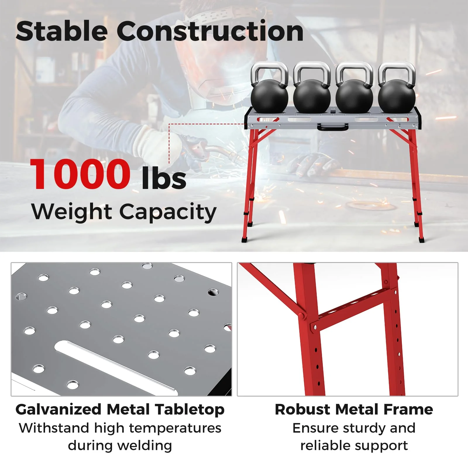 Eletriclife 42 Inches x 21 Inches Welding Table with Adjustable Height and 2 Bar Clamps