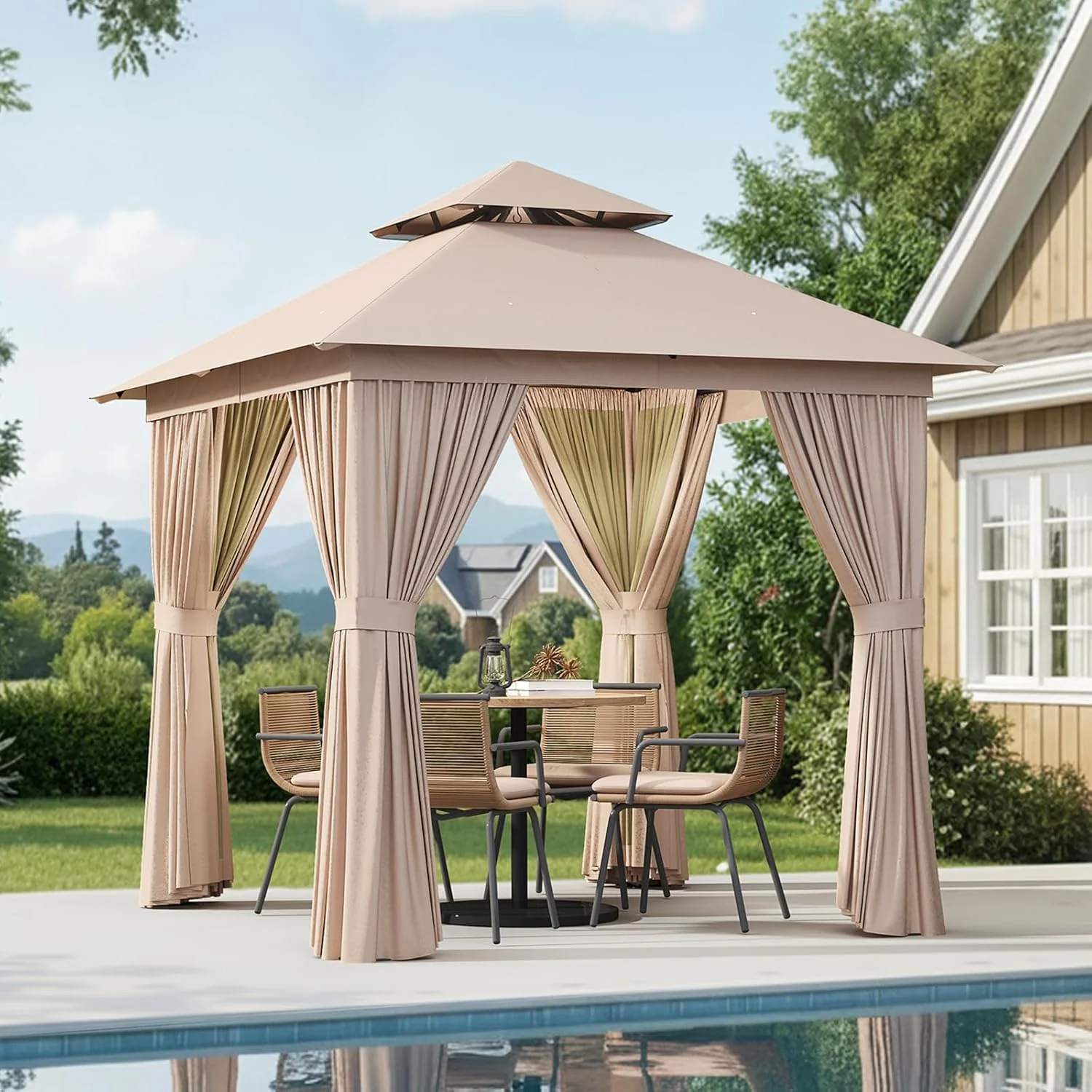 Aoxun Outdoor Gazebo for Patio 10x12, Metal Frame Canopy with Double Roofs, Heavy Duty Party Tent and Shelter with Mosquito Netting and Privacy Screen for Backyard, Lawn, Garden, Deck