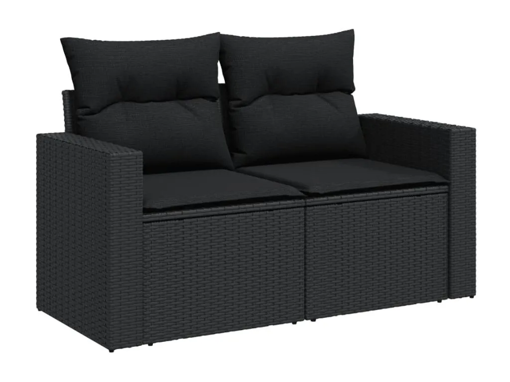 Set de sofás de jardín 7 pzas con cojines ratán sintético negro