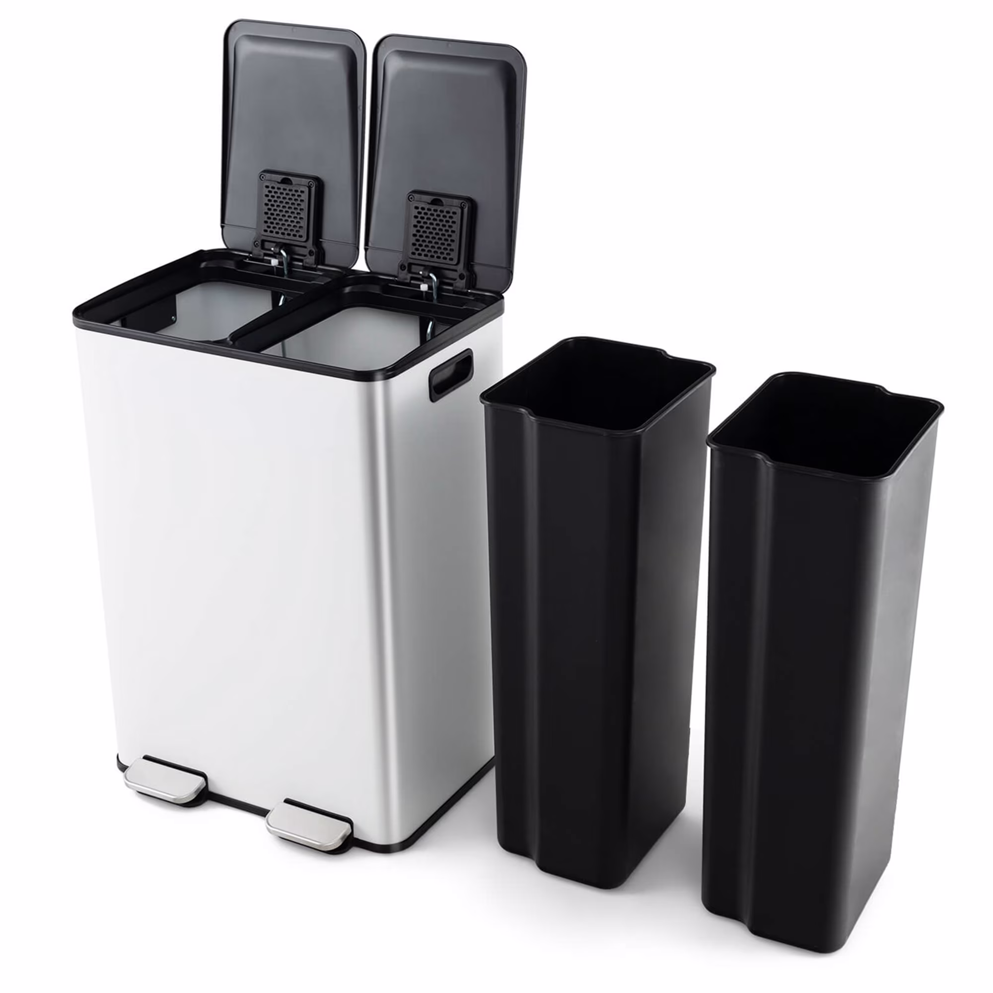 Costway 16 Gallon Dual Step Trash Can Recycle Bin Stainless Steel Bucket Pedal Silver - Image 3