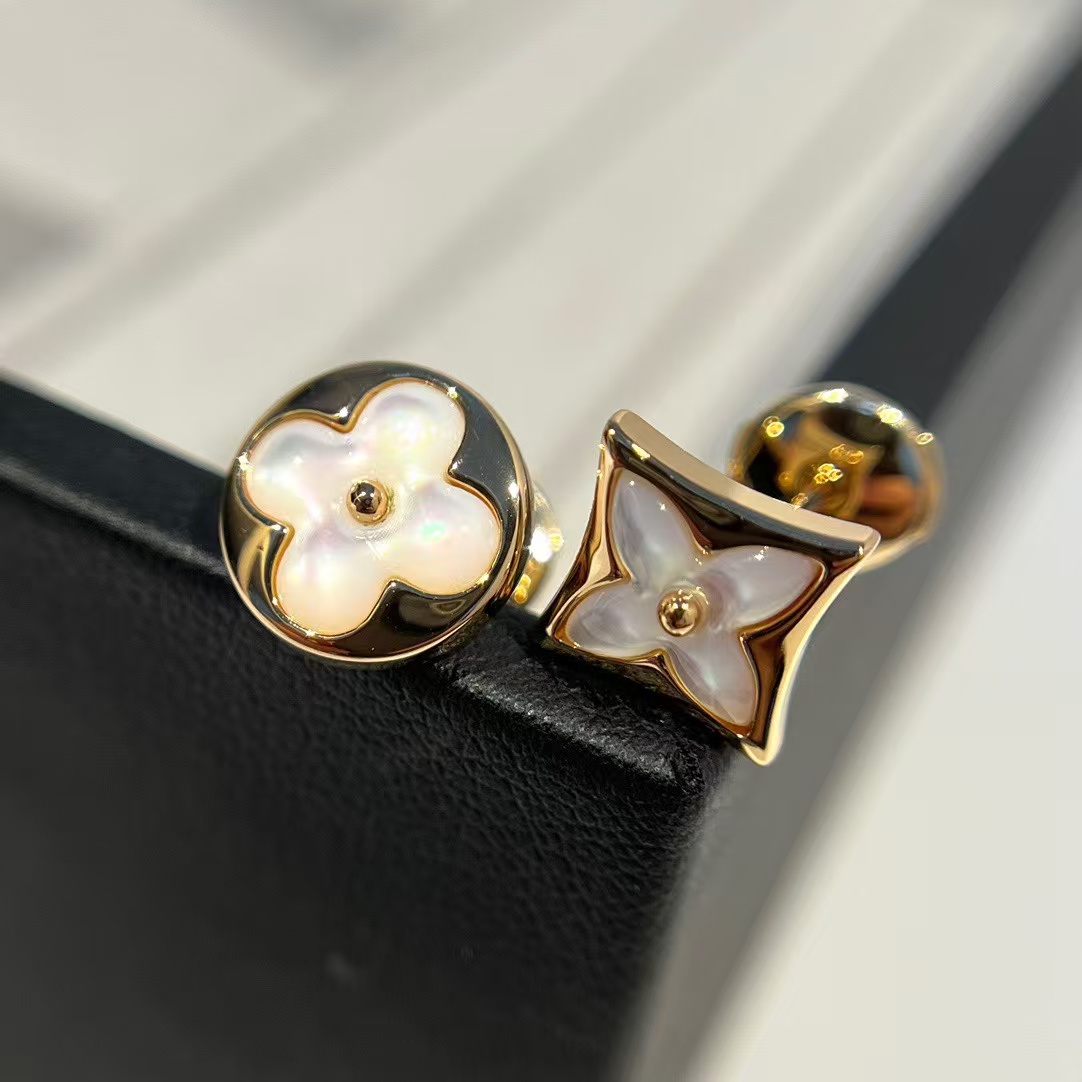 Louis Vuitton Asymmetric Mother of Pearl Stud Earrings - Original Replica Club