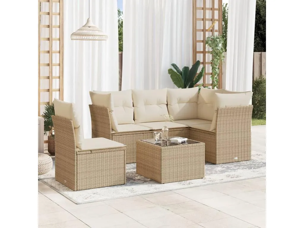 Juego de sofás jardín con cojines 6 pzas ratán sintético beige 46493pcws