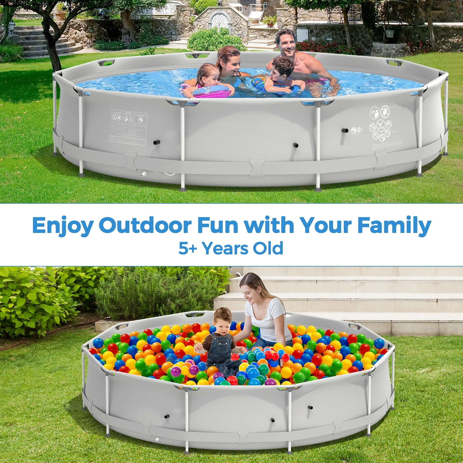 Infans Round Above Ground Swimming Pool Patio Frame Pool W/ Pool Cover Iron Frame Blue - Image 13