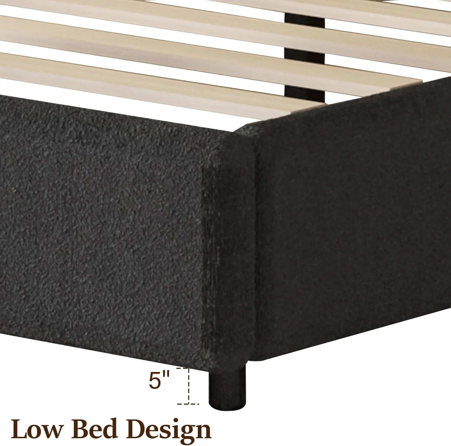 4 EVER WINNER Queen Size Bed Frame, Boucle Upholstered Bed Frame with Headboard, White Queen Bed Frame, White