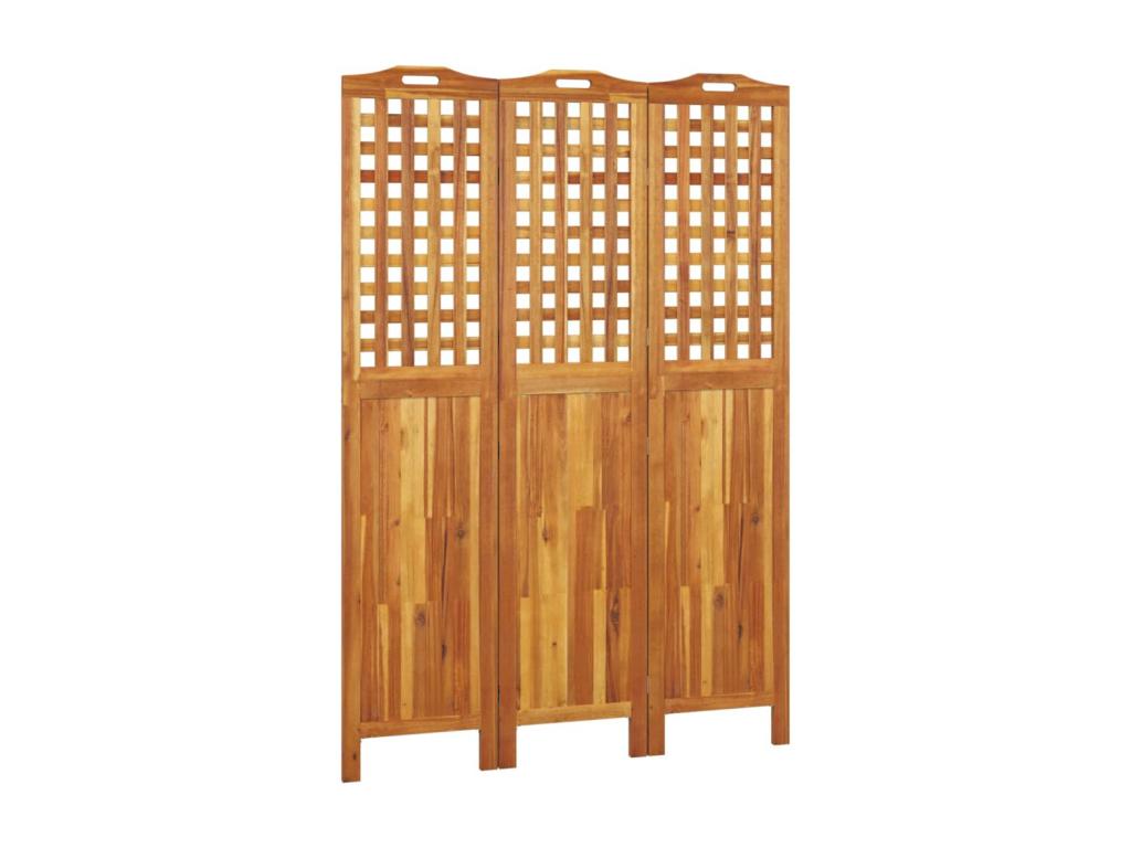 Biombo de 3 paneles de madera maciza de acacia 121,5x2x180 cm