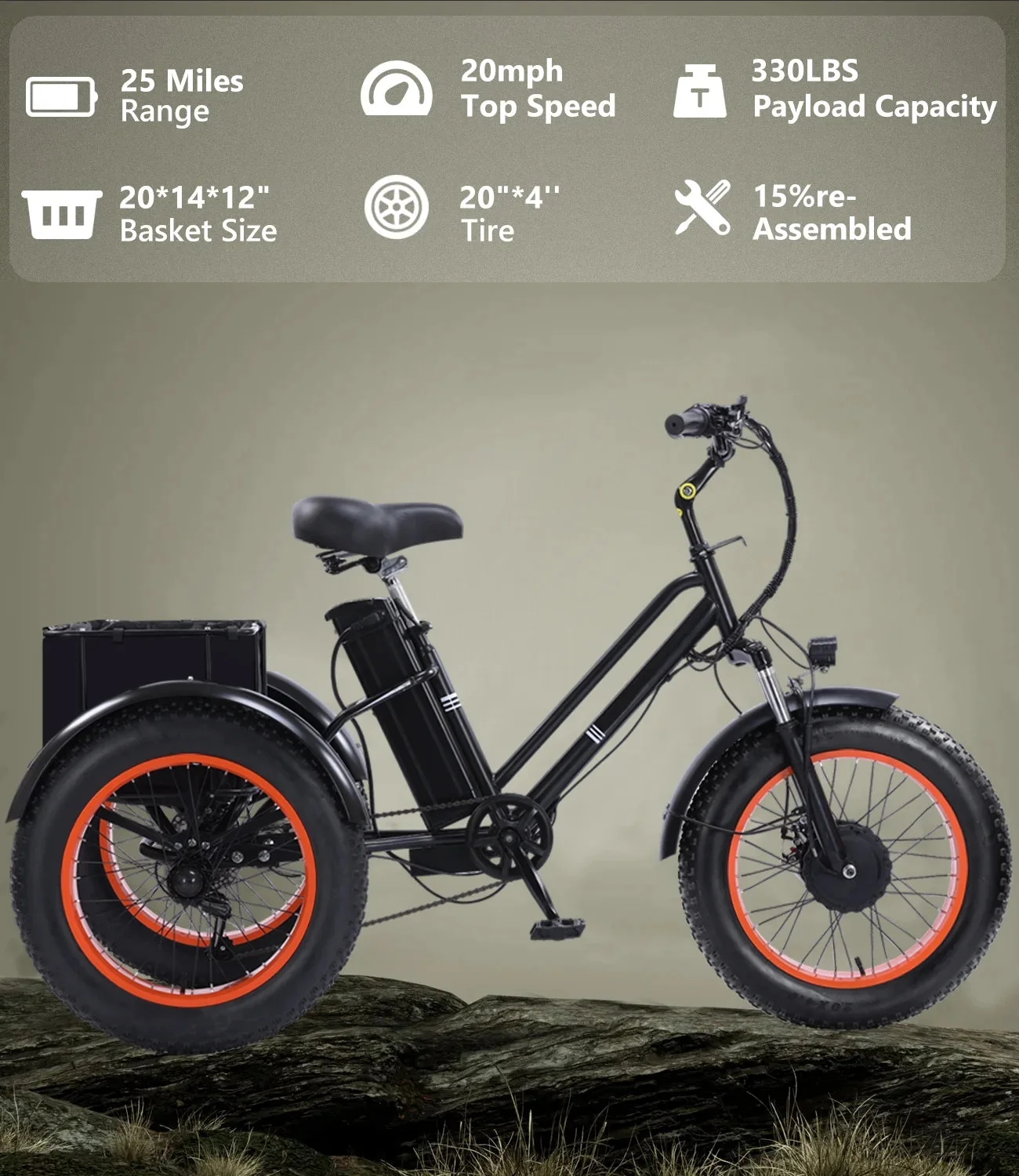 YEBEI Folding Electric Tricycle for Adults, 500W Motor, 48V15AH Lithium Battery, 20 x 4.0 in Fat Tires - Image 25 YEBEI Folding Electric Tricycle for Adults, 500W Motor, 48V15AH Lithium Battery, 20 x 4.0 in Fat Tires - Image 25