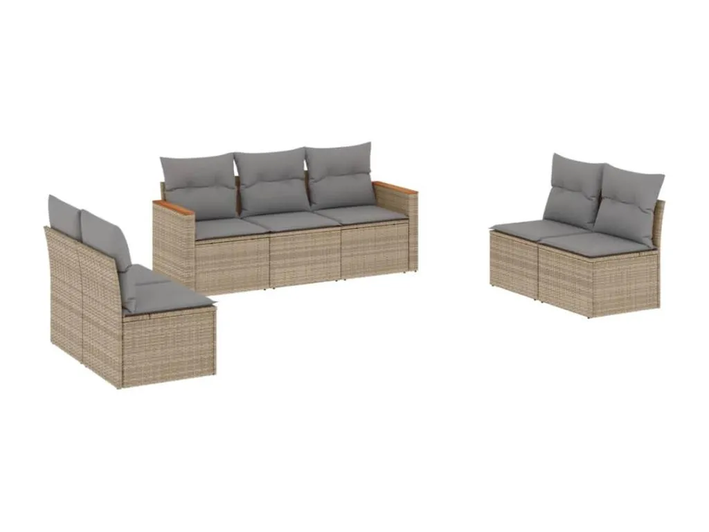 Vivirsingular Juego de sofás jardín con cojines beige mezcla 7 pzas ratán estiloso PE hefc70522