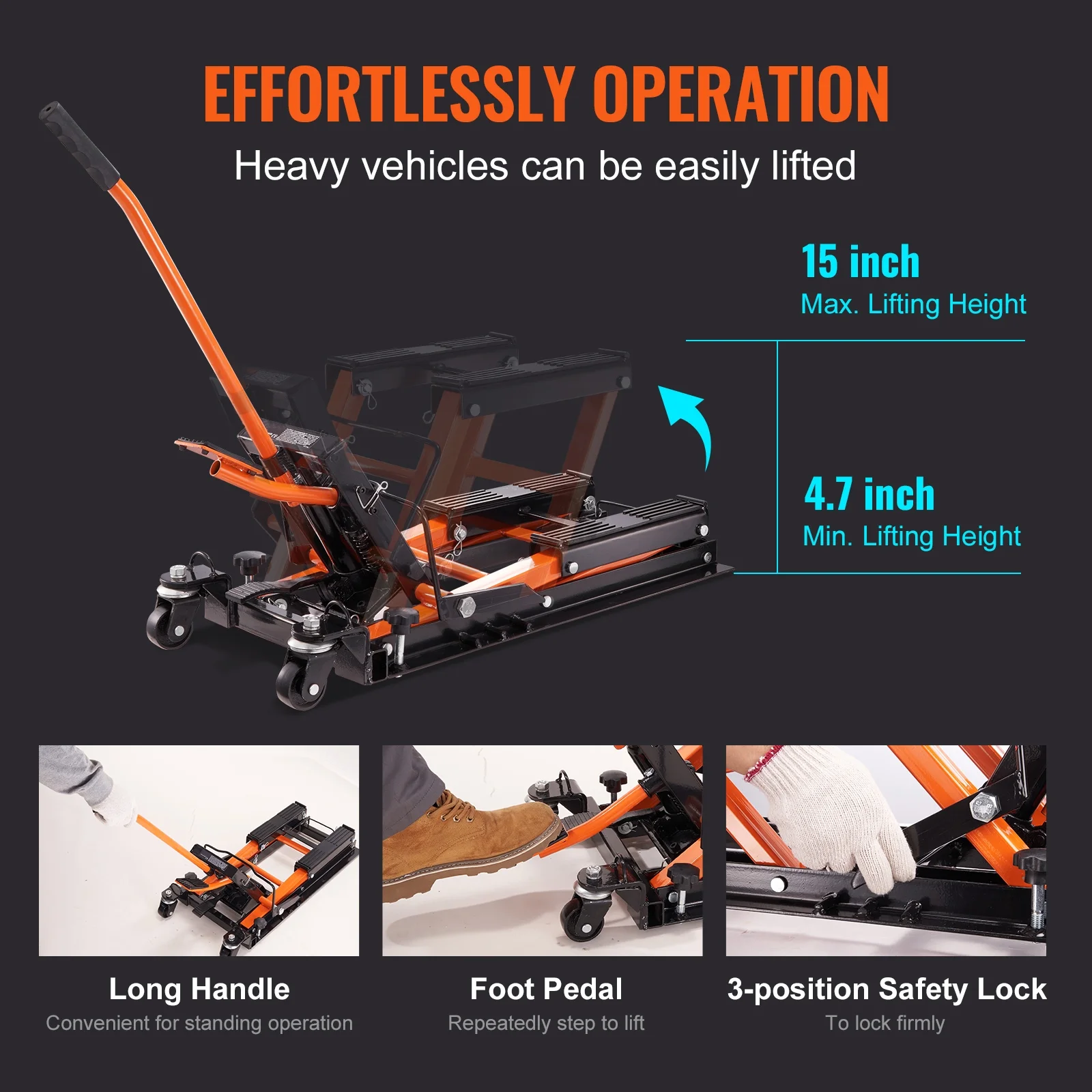 KFFKFF 1500 LB Hydraulic Motorcycle ATV Lift Jack Hydraulic Pump Hoist Jack ATV Dirt Bike Stand - Image 3