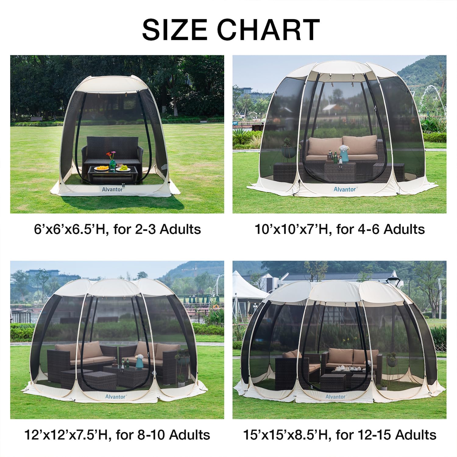 Screen gazebo sleeps 6-10-15 people Igloo-style canopy tent mosquito net on the sides Perfect