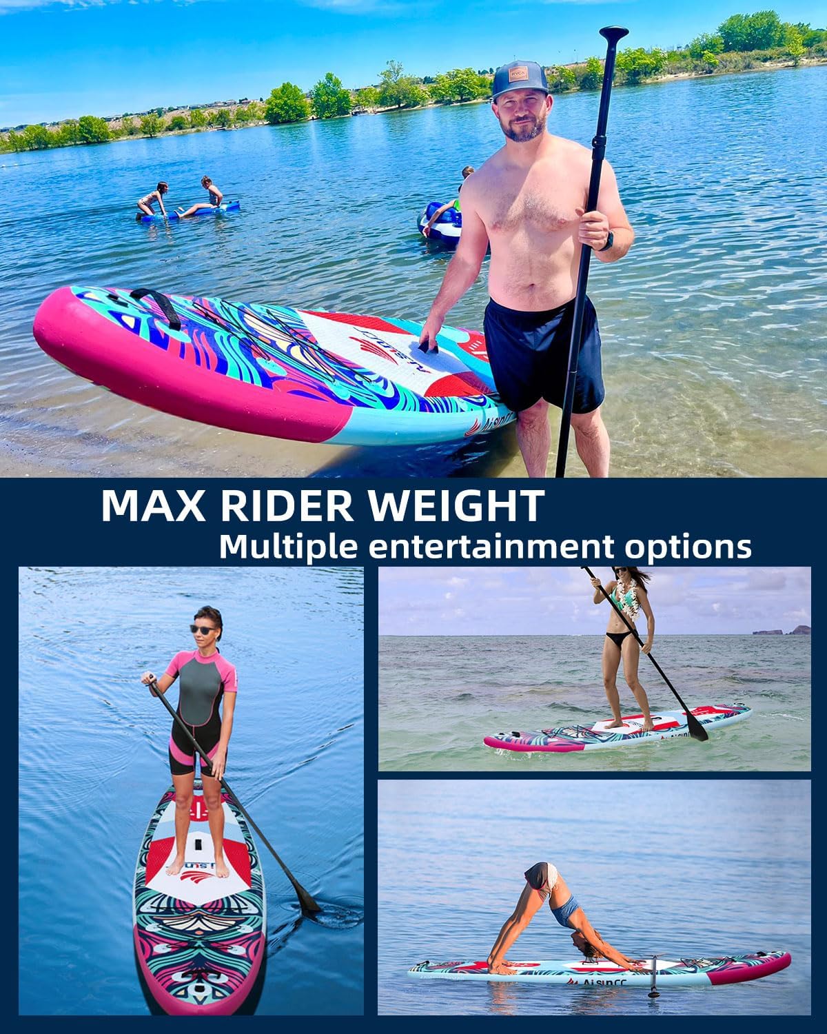 Inflatable wide SUP board with SUP carrying bag hand pump 10L waterproof bag