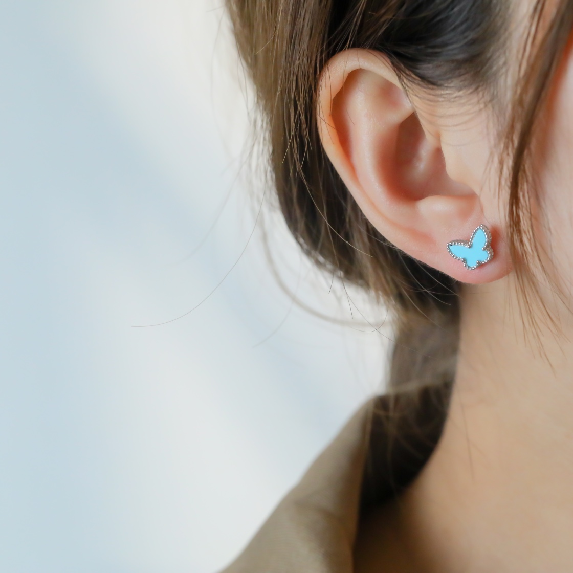 VCA Mini Blue Turquoise Butterfly Stud Earrings - Original Replica Club