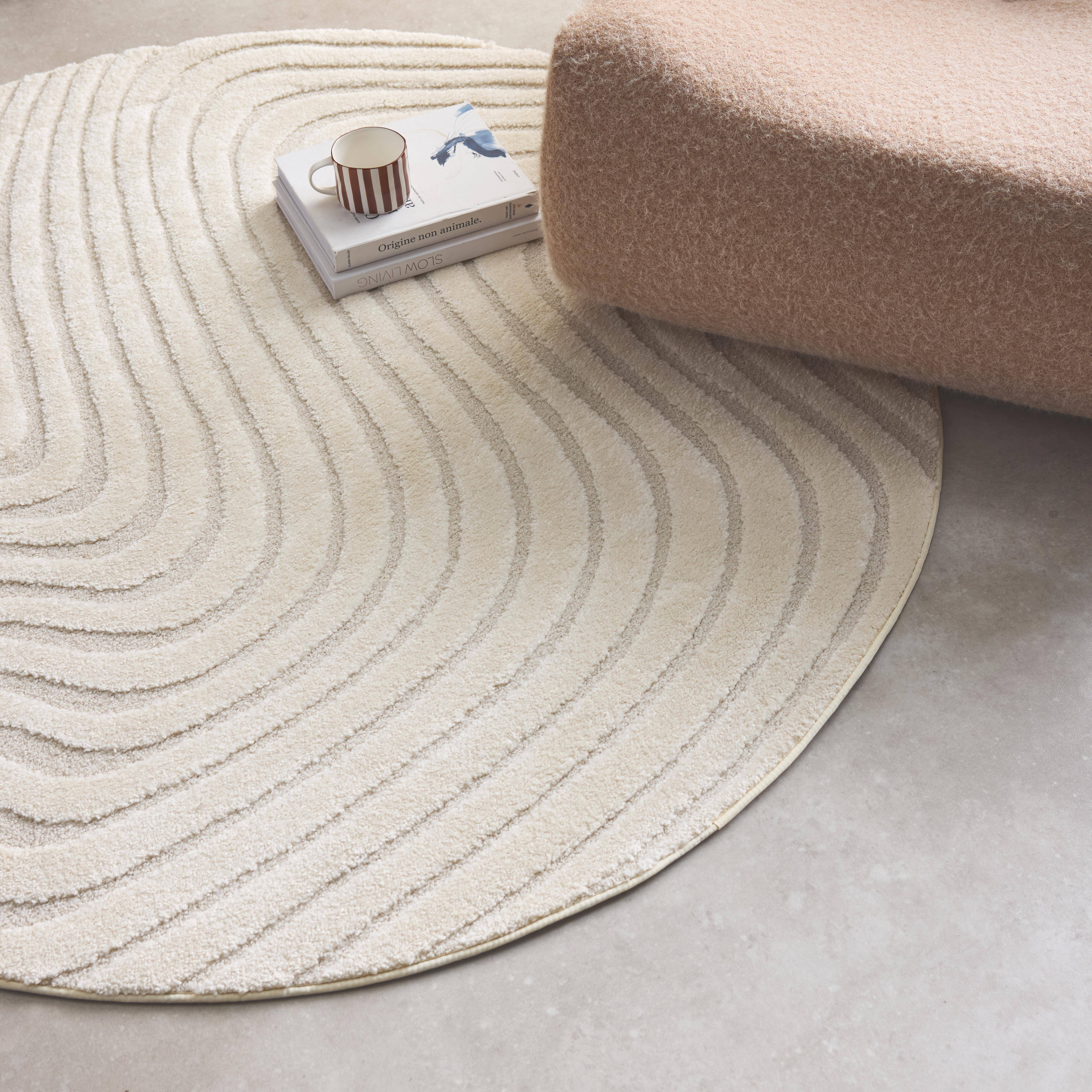 Chuck - Alfombra interior con motivos ondulados en relieve, crema 160cm