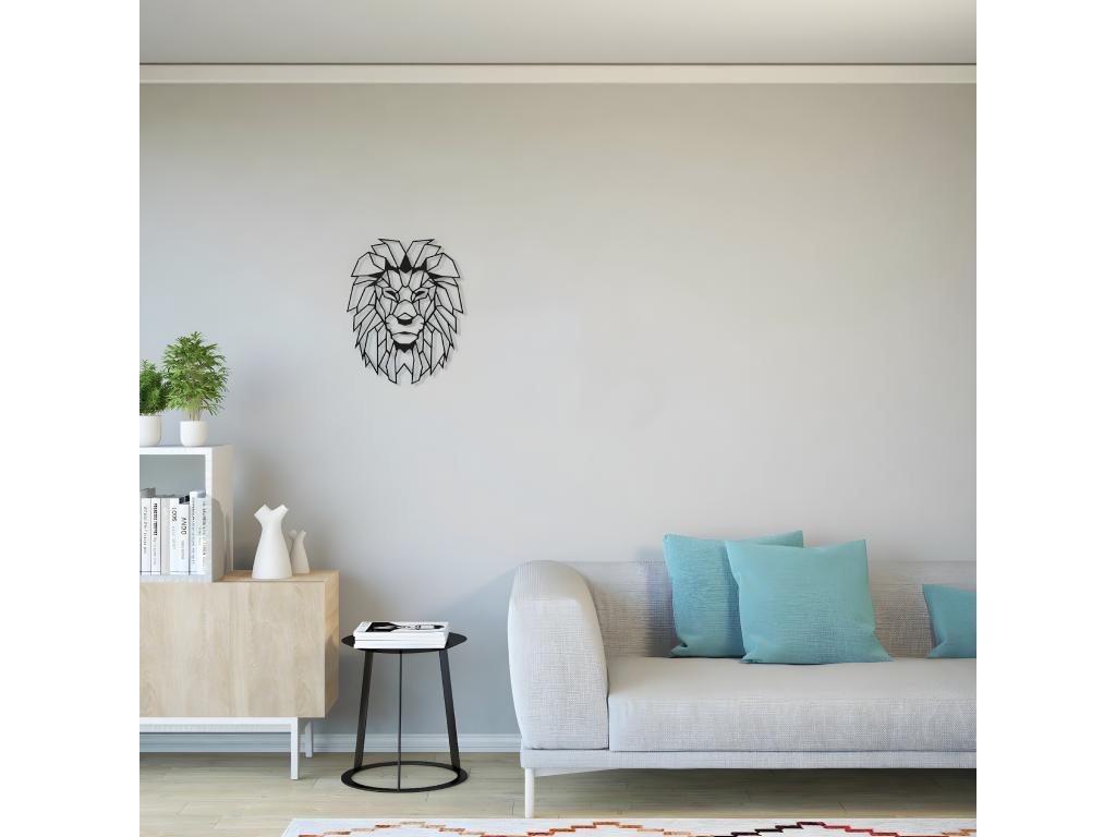 Decoración de Pared de Metal León 4, Negro, 40x1,5x50 cm, Hogarlujo