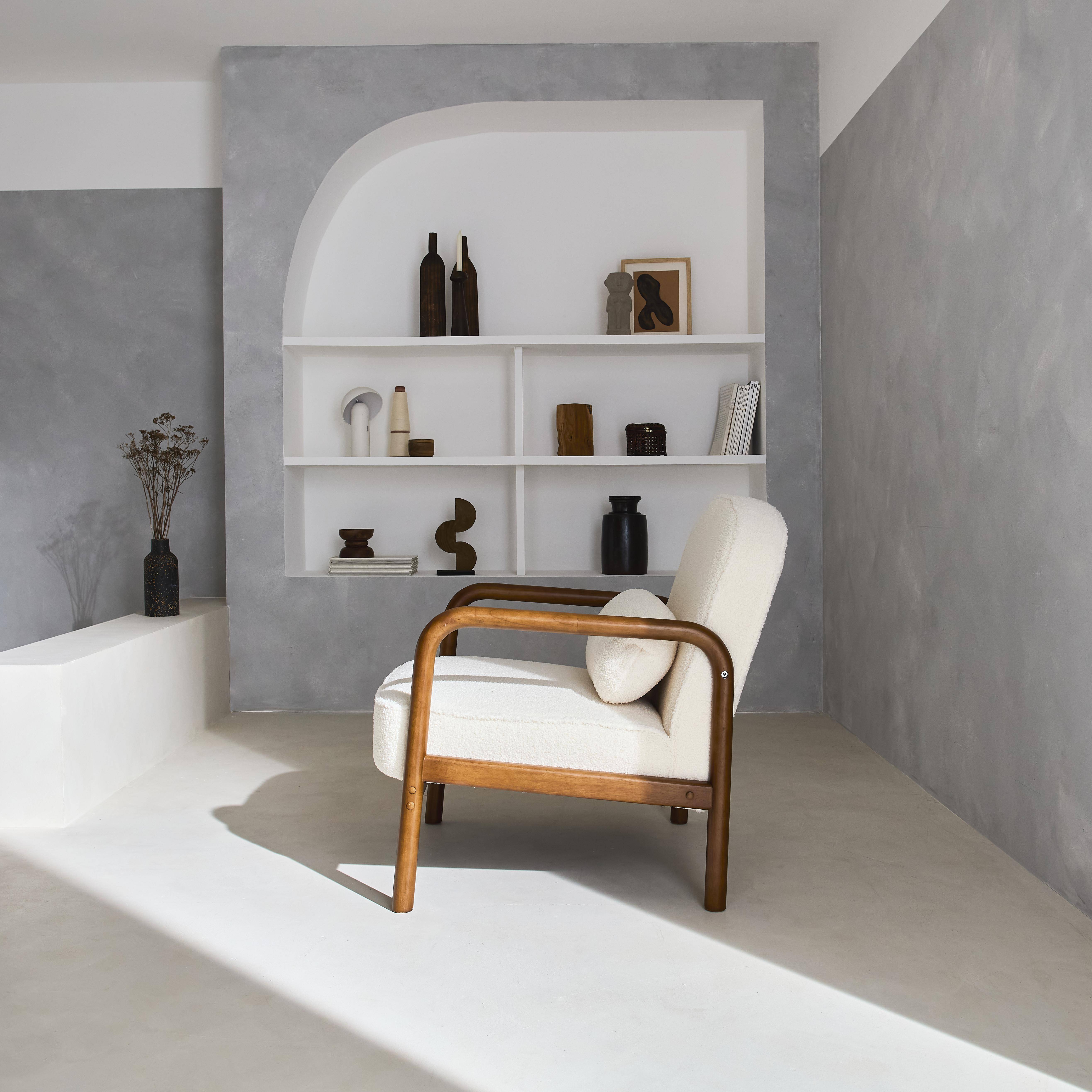 Amelie borreguito - Sillón escandinavo de madera de hevea en tejido borreguito