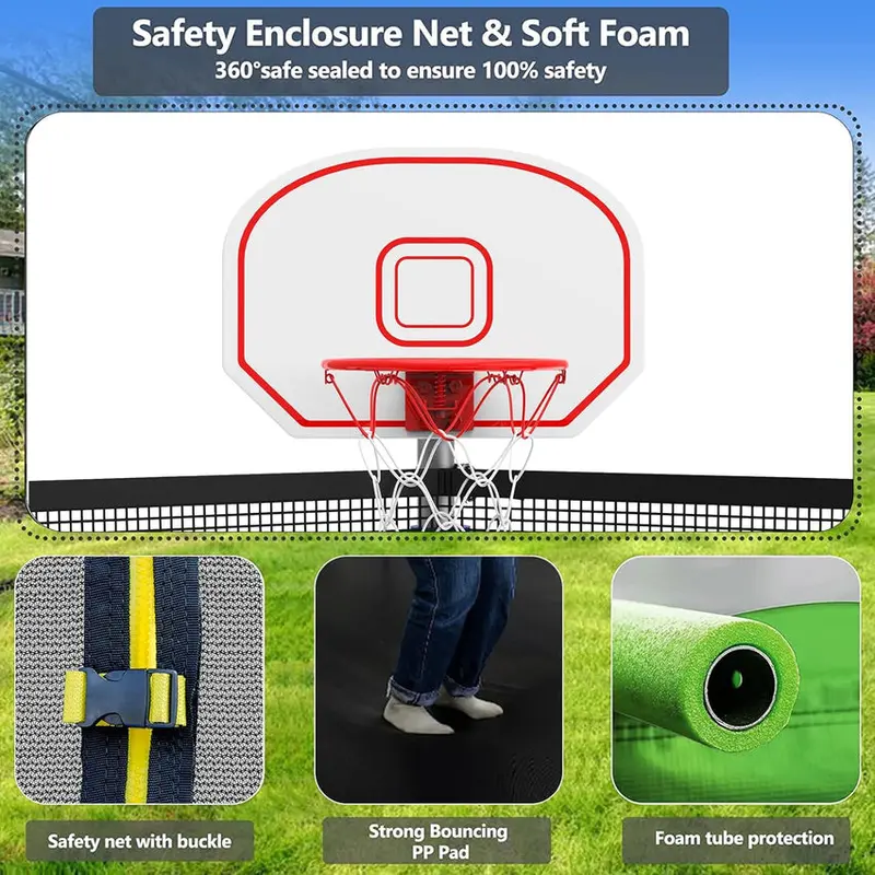 Trampoline With Enclosure Net And Adjustable Basketball Hoop - 8ft, 10ft, 12ft, 14ft, 15ft, 16ft - Image 45 Trampoline With Enclosure Net And Adjustable Basketball Hoop - 8ft, 10ft, 12ft, 14ft, 15ft, 16ft - Image 45