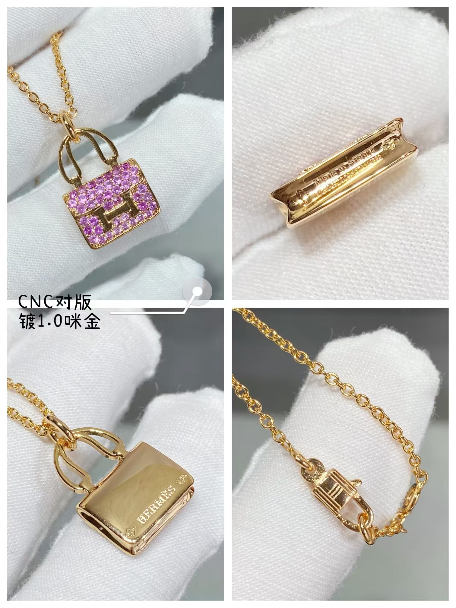 Hermes Diamond Paved Bag Pendant Necklace - Original Replica Club