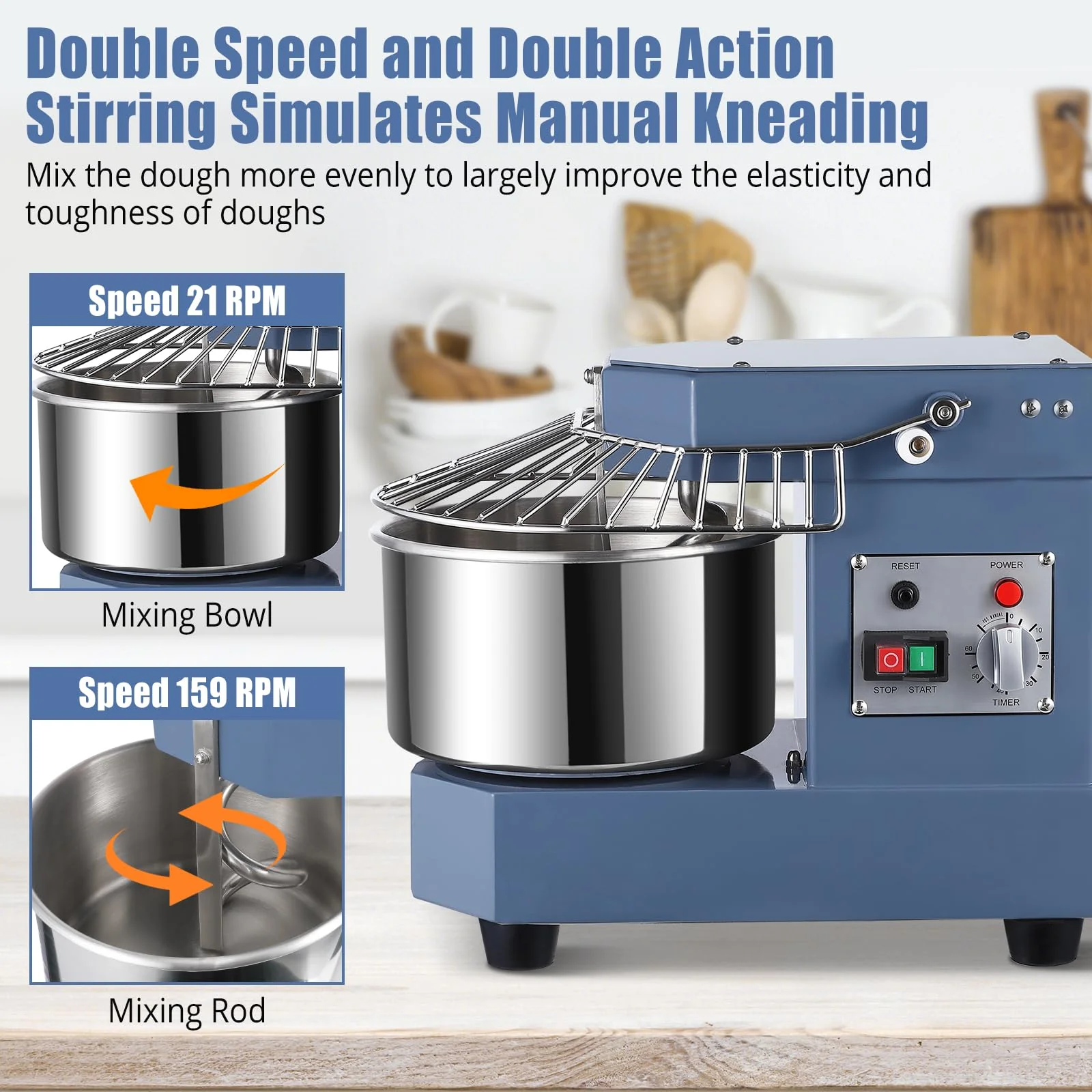 2025  8Qt Commercial Food Mixer, 450W Dual Rotating Dough Kneading Machine w Food-grade Stainless Steel Bowl, Security Shield & Timer, Commercial