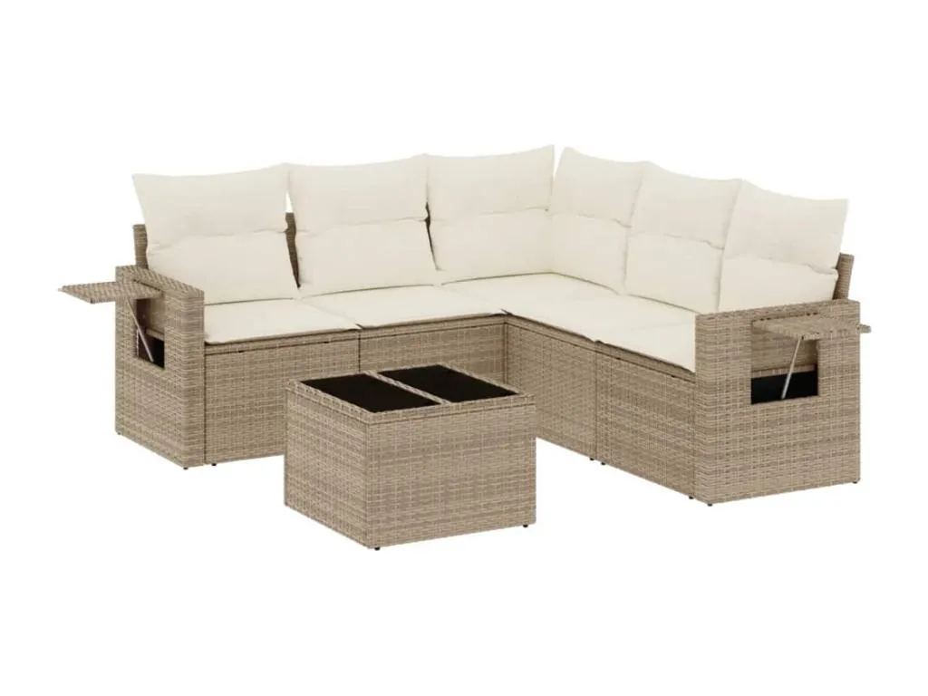 Juego de sofás jardín con cojines 6 pzas ratán sintético beige zquk06731