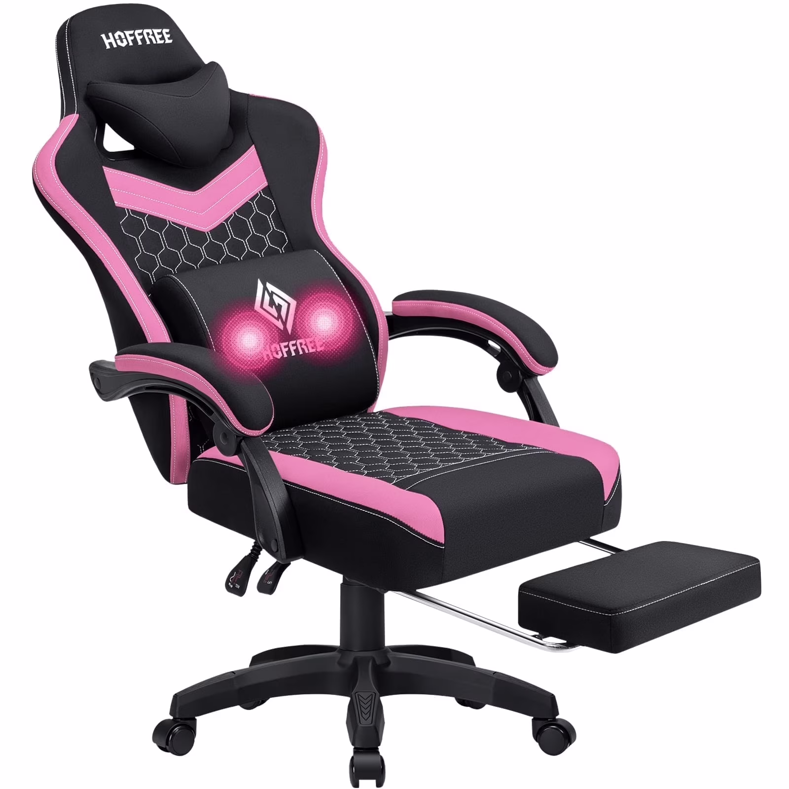 Hoffree Gaming Chair with Massage Fabric Office Chair with footrest for Adults, Ergonomic Gamer Chair with Headrest and Lumbar Support for Office Gaming, 440 LBS - Image 5