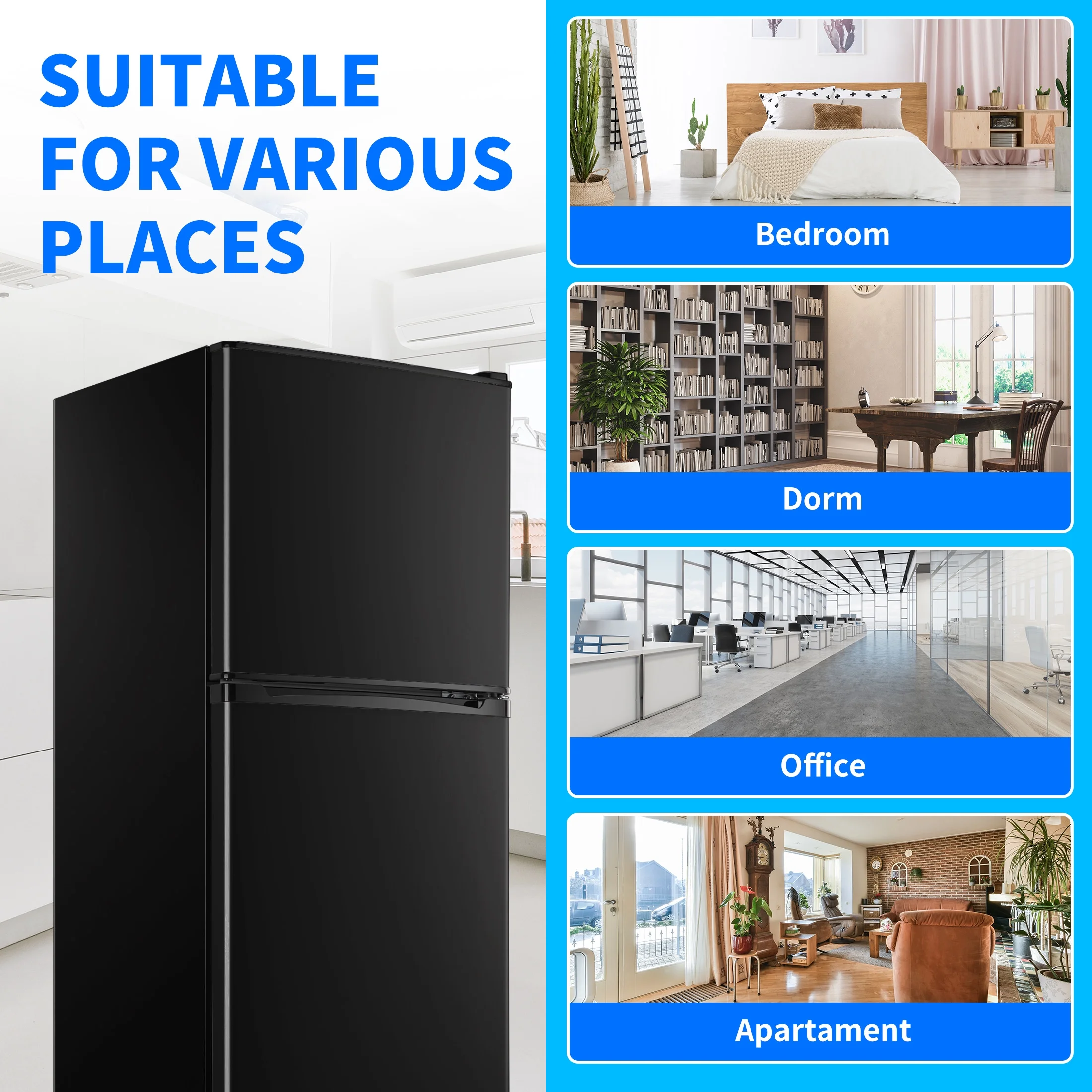 4.5 Cu. ft. Compact Refrigerator 2 Door with Freezer,5 Adjustable Thermostat & 4 Removable Glass Shelves - Image 12