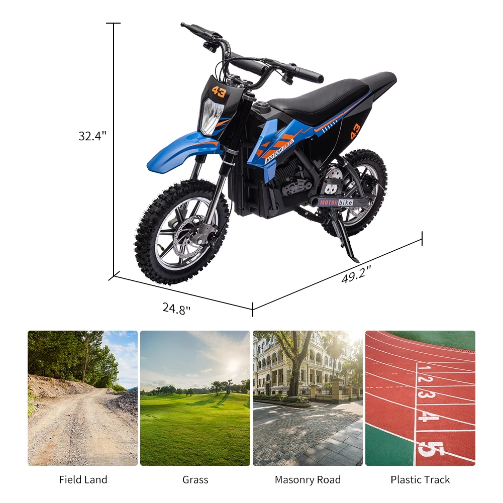 36V Electric Dirt Bike for Kids, Ride on Motorcycle 350W Brushless Motor Fast Speed 15.5MPH with LED Headlight, Leather Seat,Front+Back Brake for Teens Max Load 175lbs - Image 8