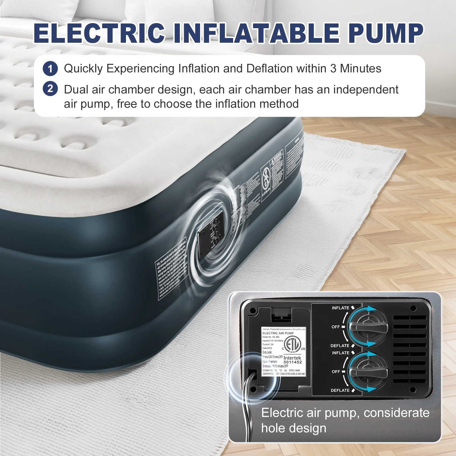 Zimtown 18" Twin Air Mattress with Two Chamber, Elevated Inflatable Bed with Built-in Pump, Protable Airbed for Outdoor Indoor Camping, Gray & White - Image 10