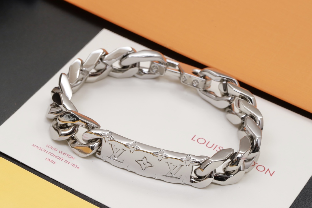 Louis Vuitton Men's Silver Color Chunky Cuban Bracelet - Original Replica Club
