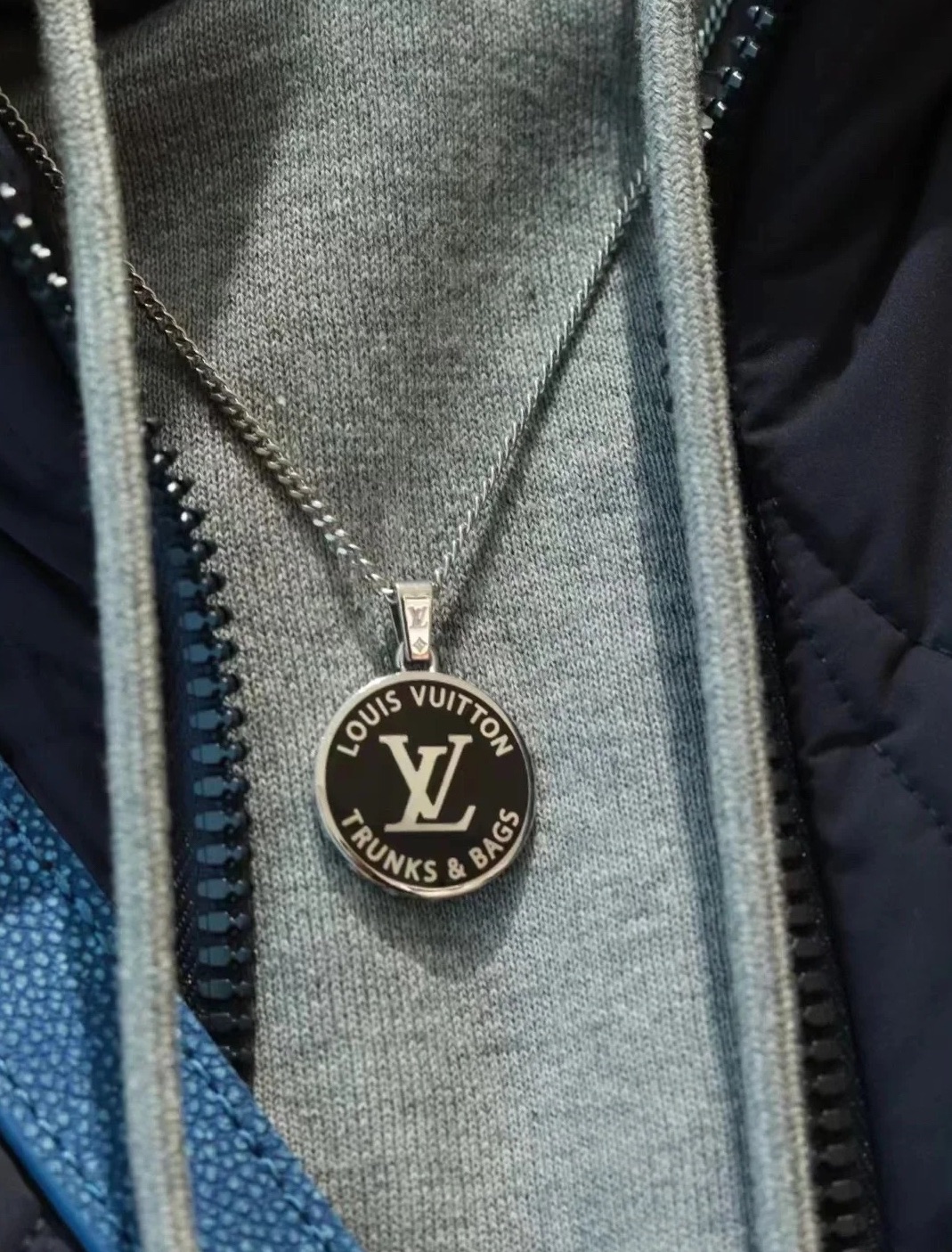 Louis Vuitton Black Tag Necklace in Silver for Mens - Original Replica Club