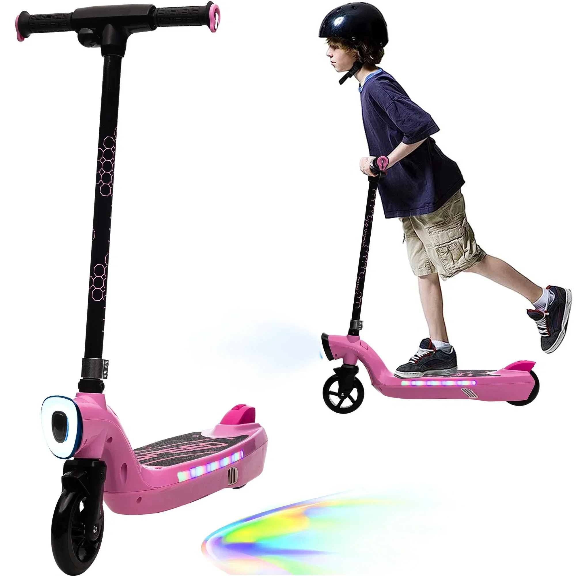 iRerts Kids Electric Scooter 12V 45W With Front Light, Rear Brake And Colorful Deck Light - Pink - Image 6 iRerts Kids Electric Scooter 12V 45W With Front Light, Rear Brake And Colorful Deck Light - Pink - Image 6