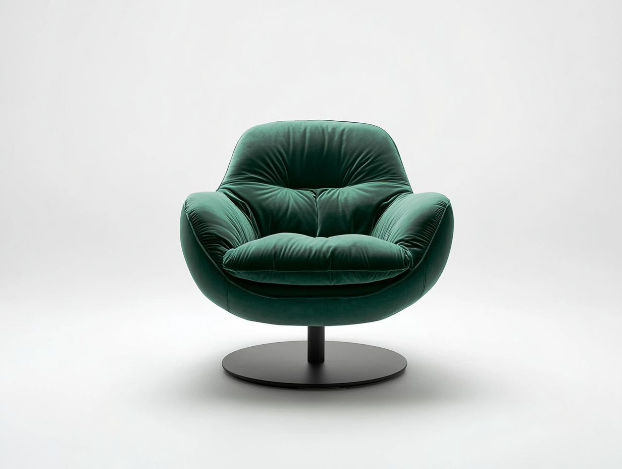 Sillón giratorio moderno – terciopelo verde – base de acero negro 85x90x95 cm – elegante y cómodo