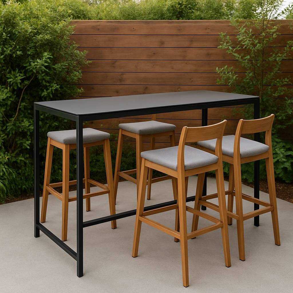 Bar de jardín Conjunto Negro y Madera Metal Tela Exterior 140x45x100 cm