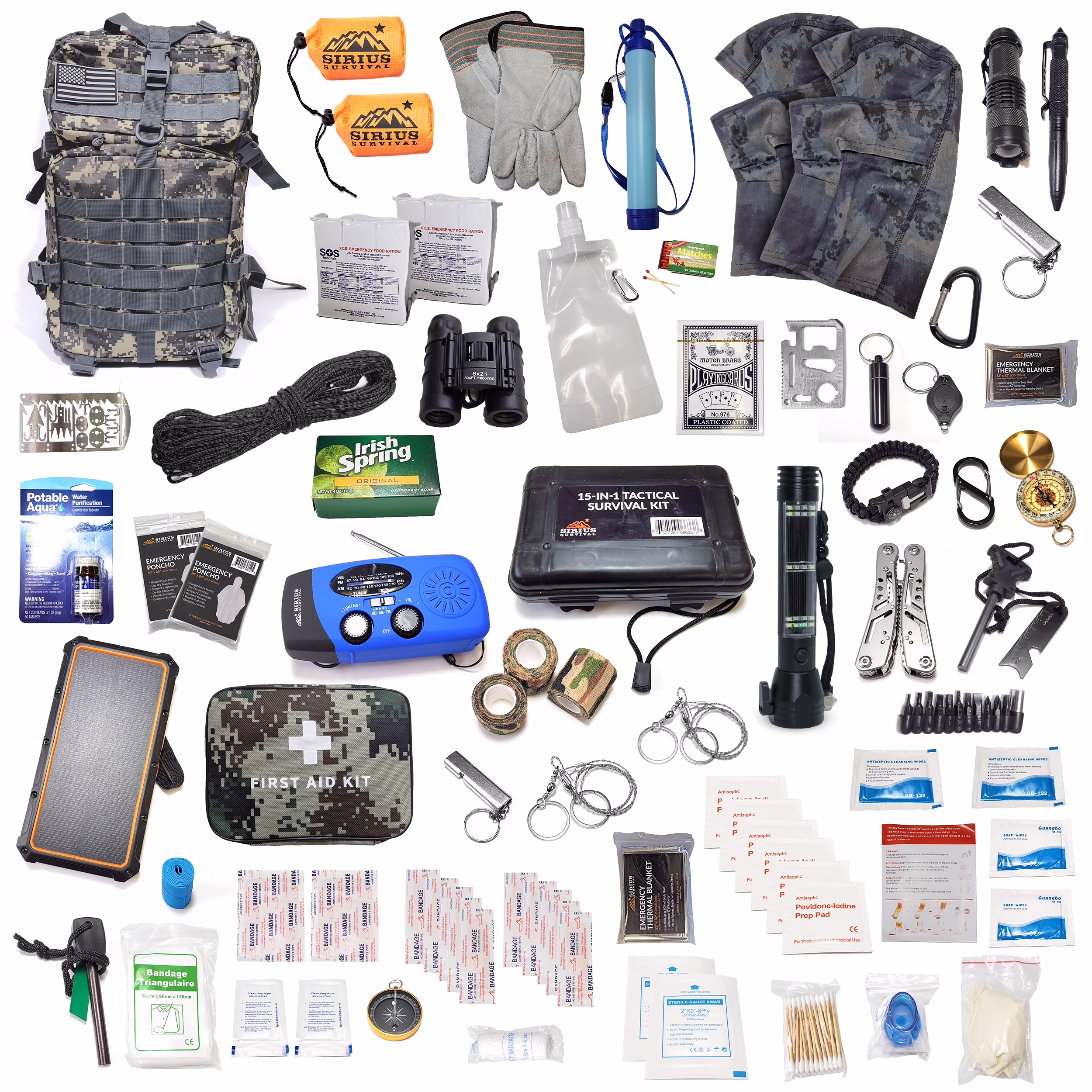 Pre-Packed Emergency Survival Kit/Bug Out Bag for 2 - Over 175 Total Pieces of Disaster Preparedness Supplies for Hurricanes, Floods, Earth Quakes & Other Disasters, Black - Image 5