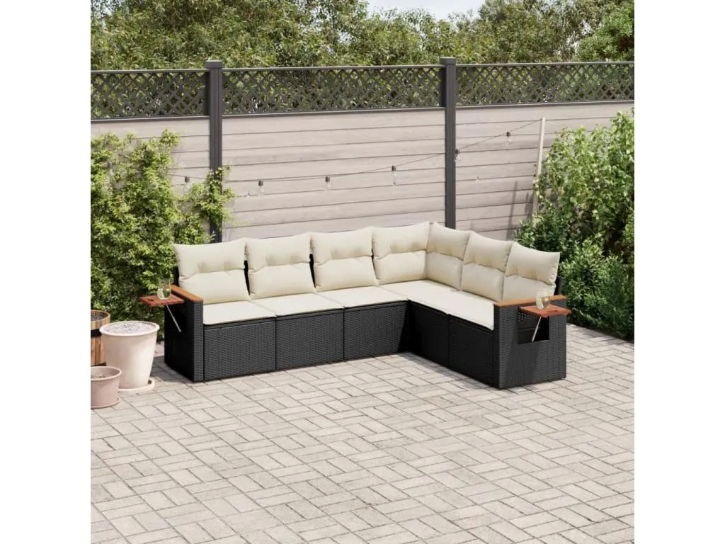 Luxmbls Set de sofás de jardín 6 piezas y cojines ratán sintético negro TMCJ77688