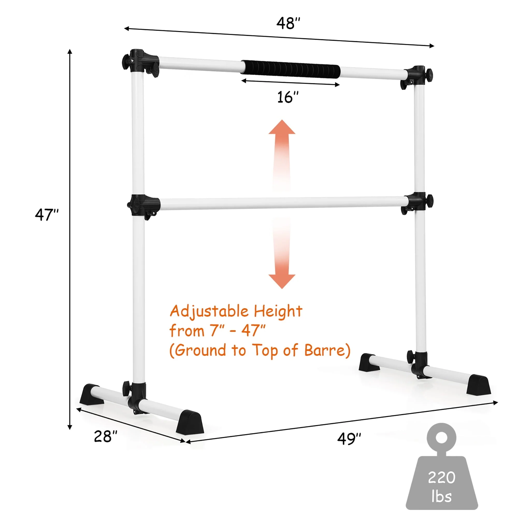 Goplus 4ft Portable Ballet Barre Freestanding Adjustable Double Dance Bar Silver - Image 4