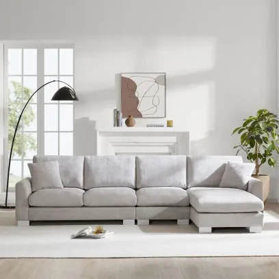 Spacious L-Shaped Chenille Sectional Sofa with Chaise Lounge for Living Room, Apartment, or Office