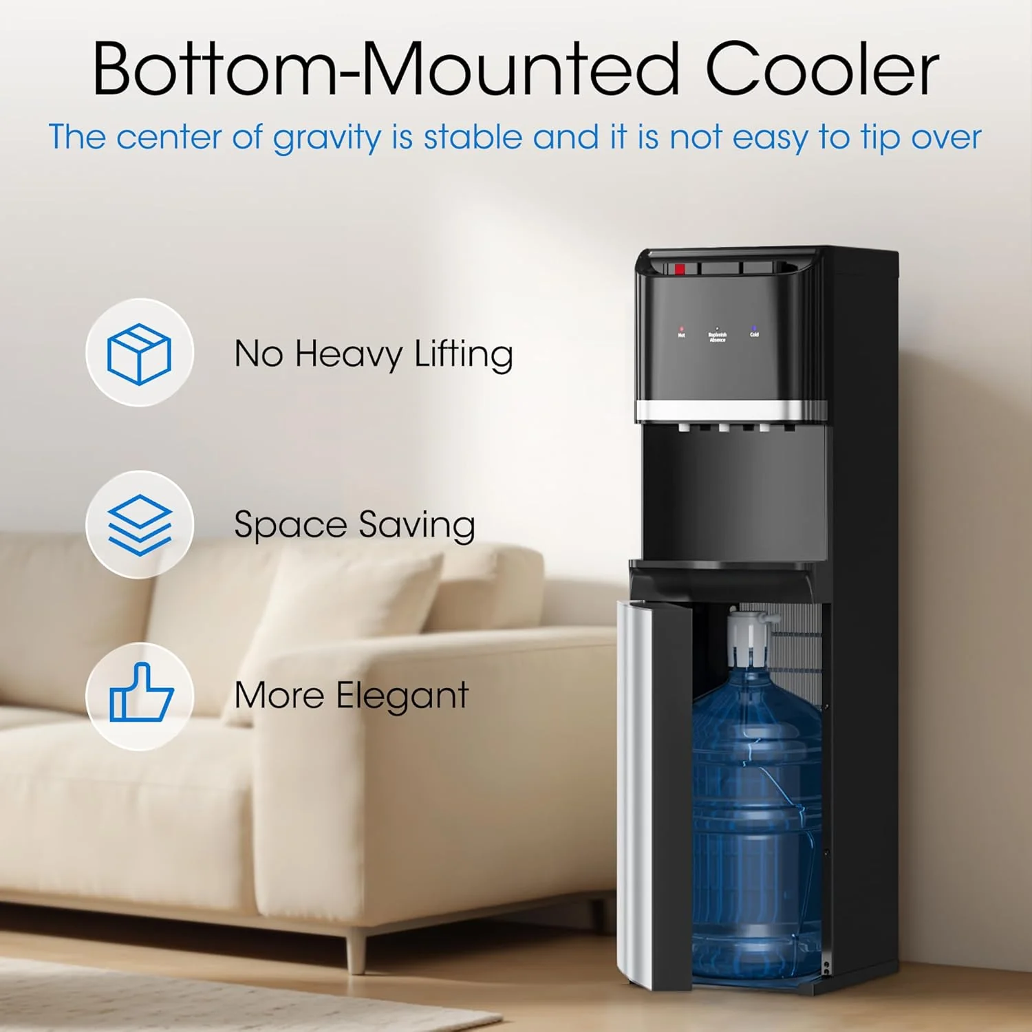 Bottom Loading Water Cooler Dispenser for 5 Gallon Bottles Stainless Steel Water Cooler