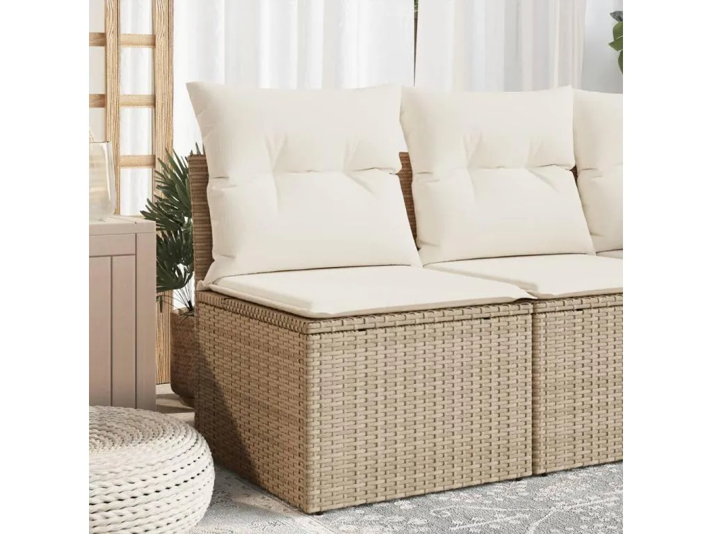 Sofá de jardín sin reposabrazos con cojines ratán PE beige