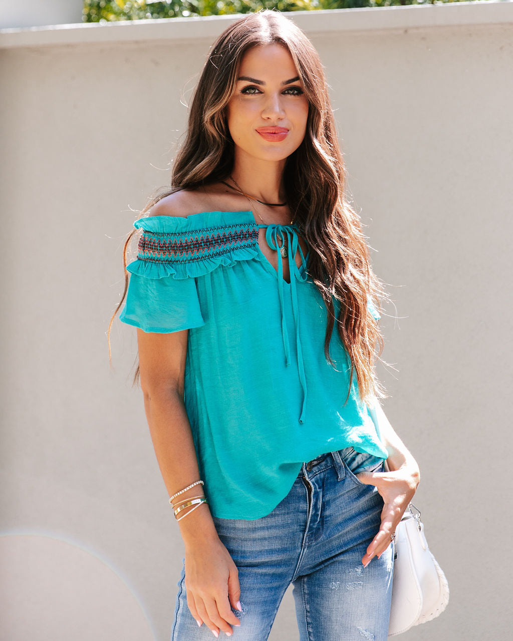 Teggo Smocked Trim Top - Teal - FINAL SALE - Se7enfashion