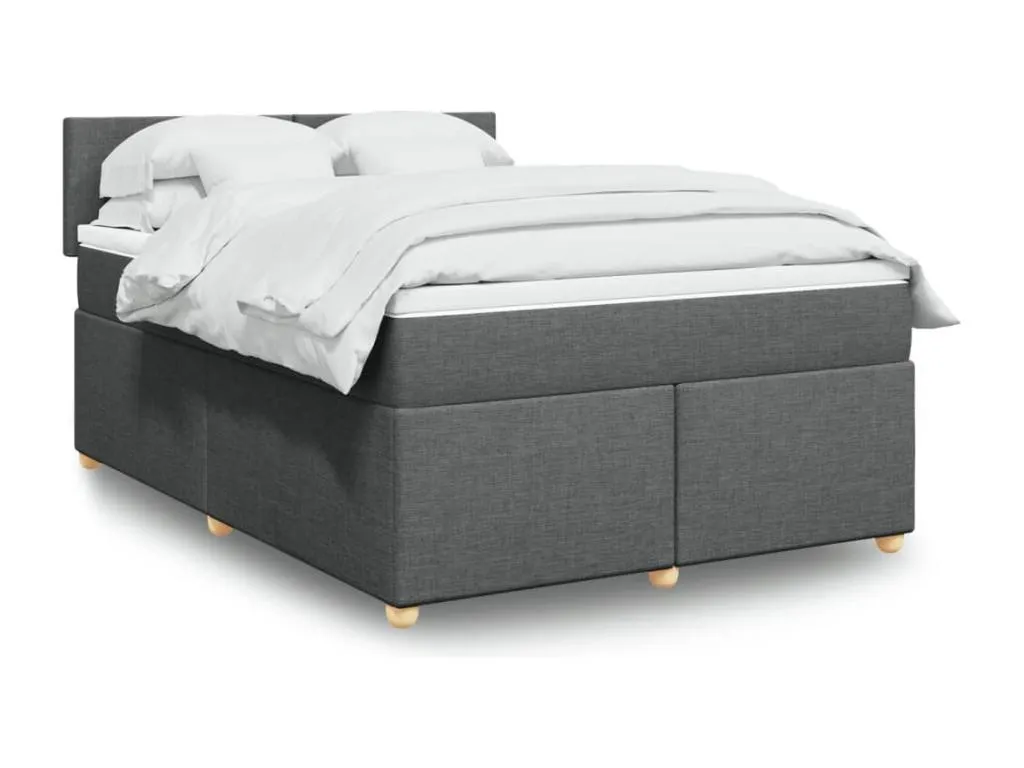 Cama box spring con colchón tela gris oscuro 140x200 cm bij3519179