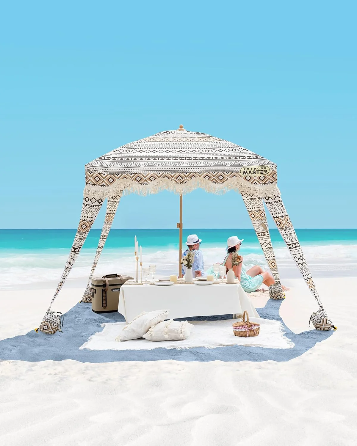 OutdoorMaster Beach Cabana with Fringe, Portable 6' x 6' Beach Canopy, Easy Set Up Beach Shelter, Included Side Wall, UPF 50+ UV Protection Sun Umbrella - for Kids, Family & Friends - Image 13