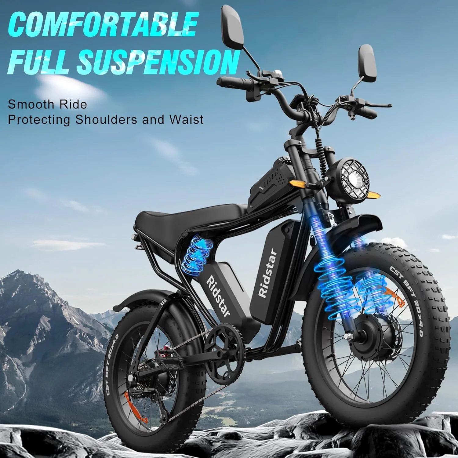 Ridstar 1500W Electric Bike for Adults,33MPH 48V 20Ah Electric Bicycle ,20" Fat Tire Full Suspension Mountain Bike UL2849 - Image 23