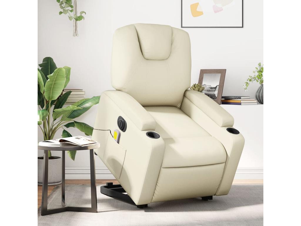 Sillón de masaje elevable eléctrico cuero sintético crema